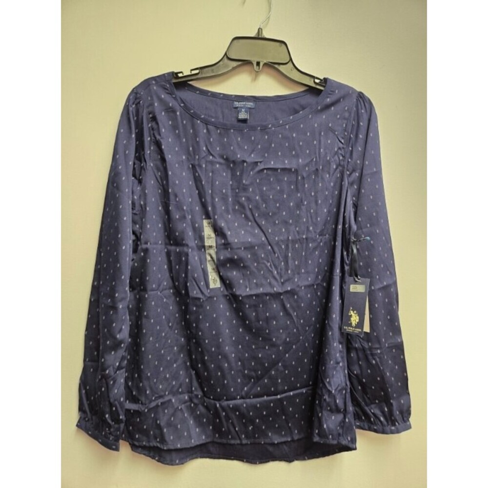 U.S. Polo Assn. Women’s Navy Geometric Blouse M Medium NWT Long Sleeve Woven